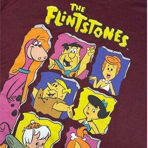 The Flintstones Graphic Sweatshirt Maroon Hanna-Barbera Crewneck Pullover XL